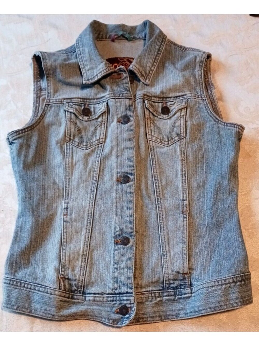 Hollister Womens Medium Denim Vest Sleeveless Destressed Fade #B-1